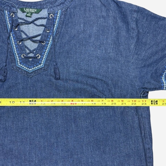 Lauren Ralph Lauren Denim Shift Dress 16W Embroidered Tasseled Knee Length - Picture 8 of 11